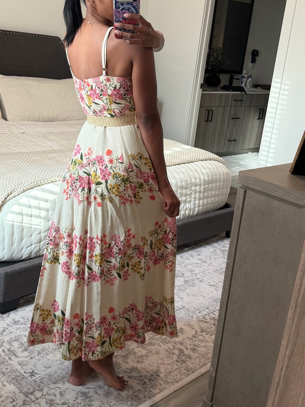 Taylor Cream Maxi Dress with Pink & Green Floral Spray